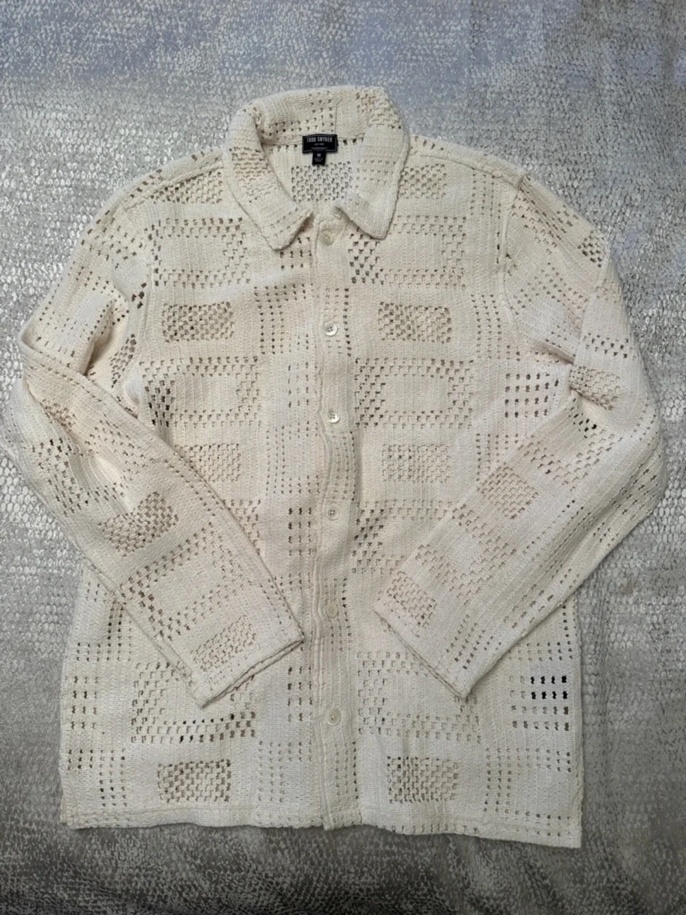 Todd Snyder  Open-Knit Long-Sleeve Cabana Shirt in Chalk. Made in Italy. Medium - Picture 1 of 7